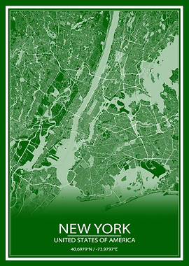 New York Green White map