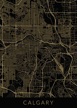 Calgary Map Black Gold