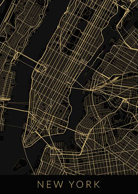 New York Map Black Gold
