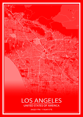 LA Red and White Map