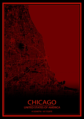Chicago Black and Red Map