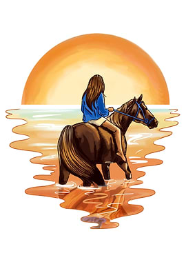 Girl at Horse by Sunset