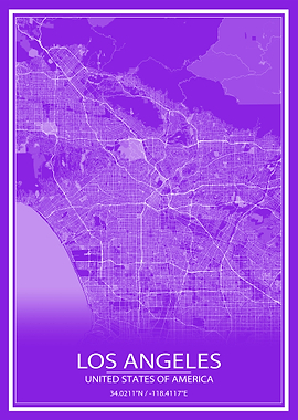 LA Purple and White Map