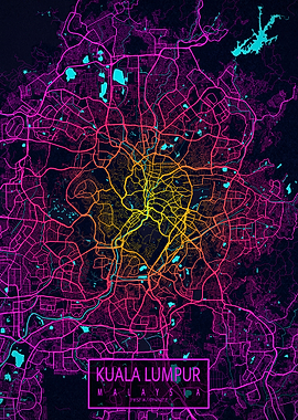 Kuala Lumpur City Map Neon