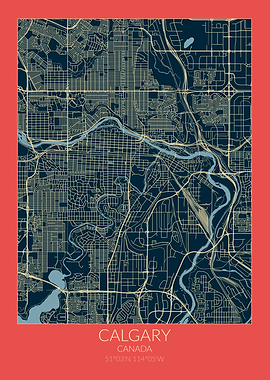 Calgary Map Red Blue