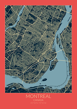 Montreal Map Red Blue