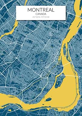 Montreal Map Blue Yellow