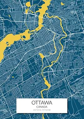 Ottawa Map Blue Yellow