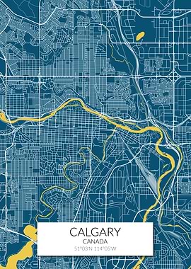 Calgary Map Blue Yellow