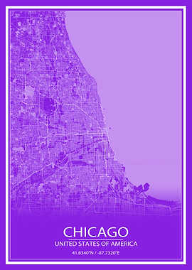 Chicago Purple White Map