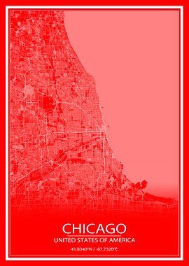 Chicago Red and White Map