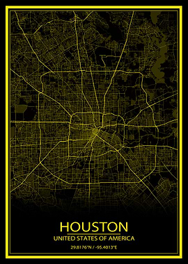 Houston Black Yellow Map