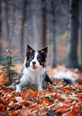 Border Collie, autumn leaf