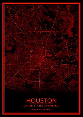 Houston Black and Red Map
