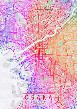 Osaka City Map Colorful