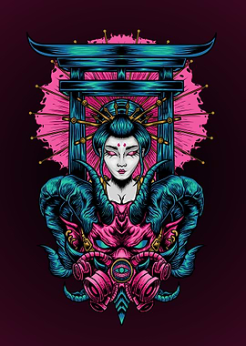 Cyber Geisha with Gas Mask