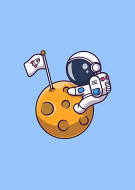 Cute Astronaut Hug Moon