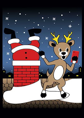 Santa stuck deer selfie