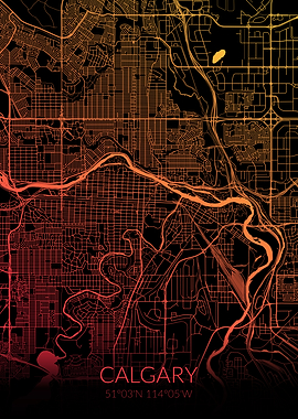 Calgary Map Black Orange