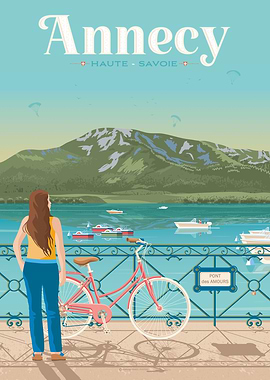 Annecy city travel poster