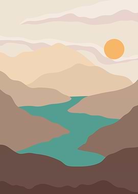 Abstract Mountain sun art