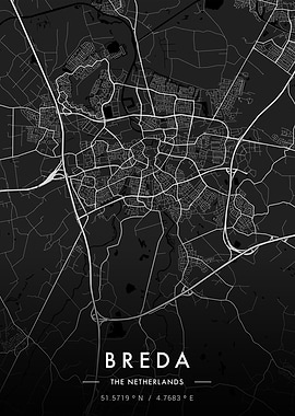 Breda City Map Dark
