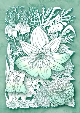 Paper cut Flowers 1 Green