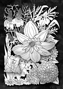 Paper cut Flowers 1 Black