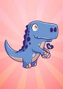 Cute Dinosaur With Tea Cup