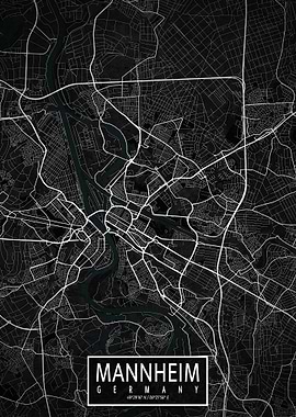 Mannheim City Map Dark