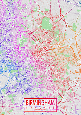Birmingham Map Colorful