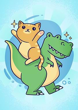 Cat Riding T Rex