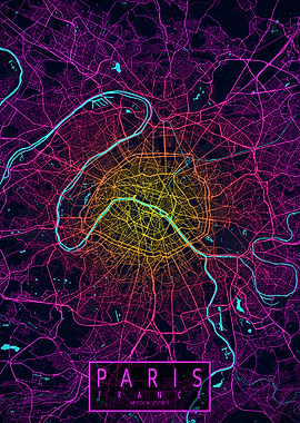 Paris City Map Neon