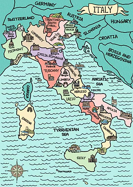 Colorful Map of Italy