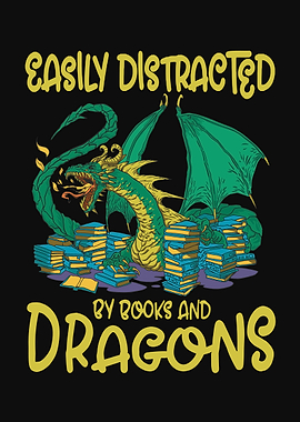 Library dragon with books