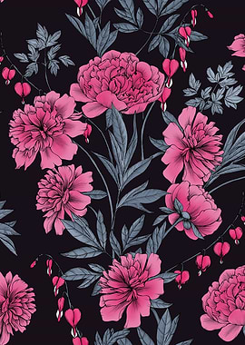 Pink Peony in black