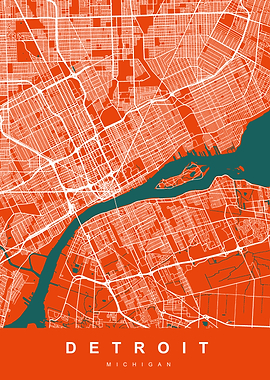 DETROIT Map MICHIGAN USA