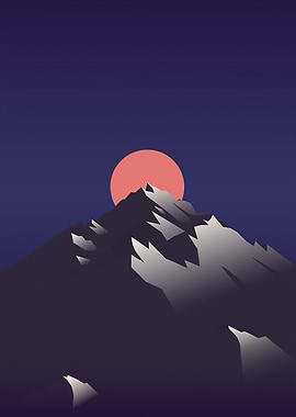 Red Sun With Moutain