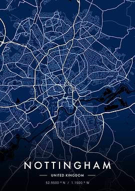 Nottingham City Map Blue