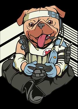 Funny Gamer Pug Dog