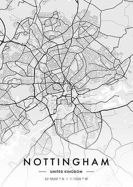 Nottingham City Map White