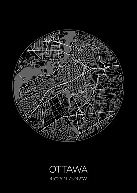 Ottawa City Map Black