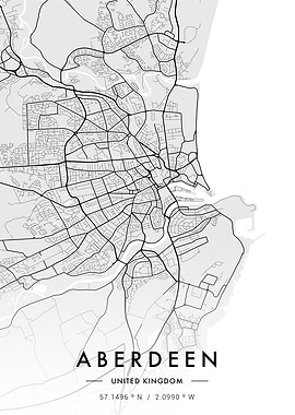 Aberdeen City Map White