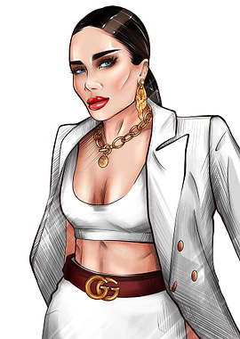 Girlboss in gold mask art