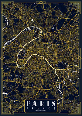 Paris City Map Art Deco