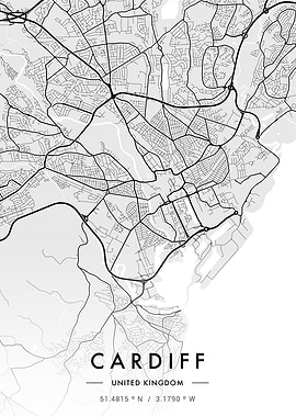 Cardiff City Map White