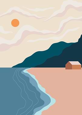 Sun mountain sea landscape