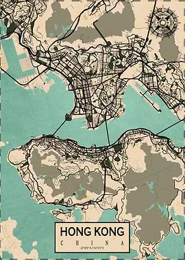 Hong Kong City Map Vintage