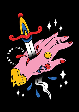 Trippy stabbed hand tattoo