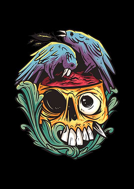 Crow birds eating zombie